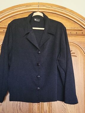 Women's Black Textured Button-Front Blazer
